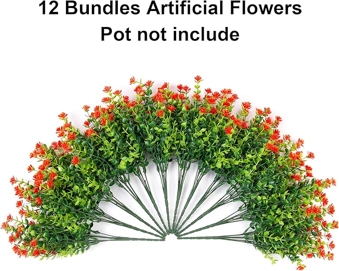 Ivydale Artificial Fall Mums Faux Flowers Plants for Outdoor Outside, 12 Bundles Fake Autumn Orange Daisy Flower Plastic Greenery Realistic UV Resistant for Front Porch Patio Balcony Garden Yard Decor