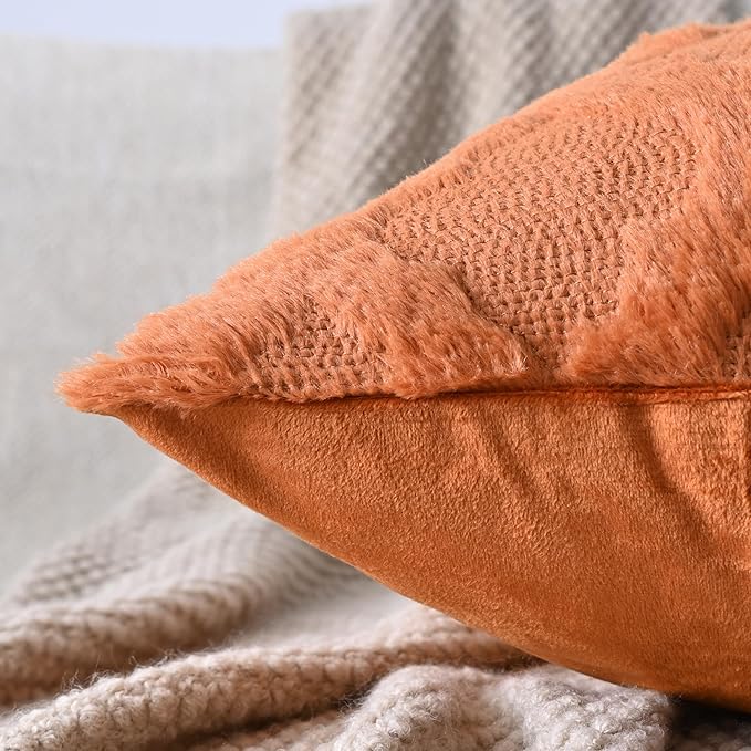 Set of 2 Soft Moroccan Throw Pillow Covers 24x24 Inch Plush Boho Decorative Pillow Cover Accent Cushion Case for Couch Sofa Bed, Burnt Orange