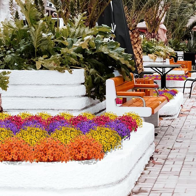 Artificial Flowers 15 Bunches Outdoor UV Resistant Faux Flowers Plastic Fabric Greenery Plants for Hanging Planter Kitchen Home Wedding Office Garden Decoration (Autumn Orange)