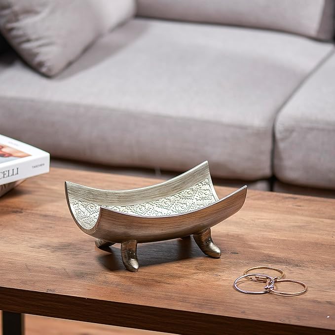 Creative Scents Dublin Silver Centerpiece Bowl With 3 Matching Orbs – Coffee Table Decor with Sphere Balls for Living Room Dining Room Table - Decorations for Home Decor - Mantle House Decor