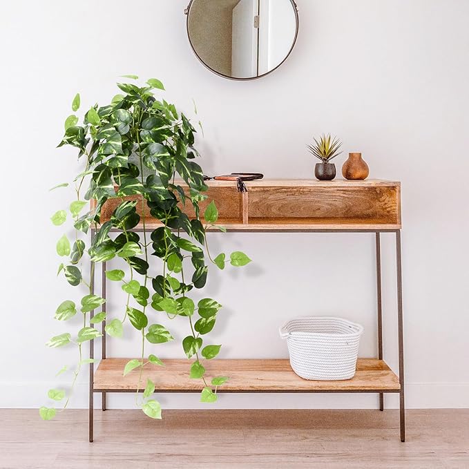 CADNLY Realistic Artificial Plants Indoor in Pot – Green Faux Hanging Plants Artificial Decor Fake Pothos Potted Home Decor Shelves Tabletop Office 1 Pack