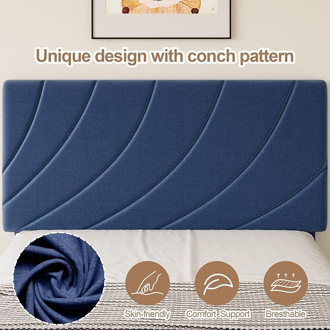 HOMBCK Full Size Bed Frame with Adjustable Headboard, Full Bed Frame with Linen Fabric Upholstered and Wooden Slats Support, No Box Spring Needed, Noise-Free, Easy Assembly, Blue