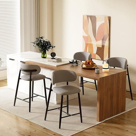 Bar Stools Set of 4 Counter Height Barstool Metal Kitchen Counter Height Bar Stool Island Chairs 26 Inch, Black/Light Grey