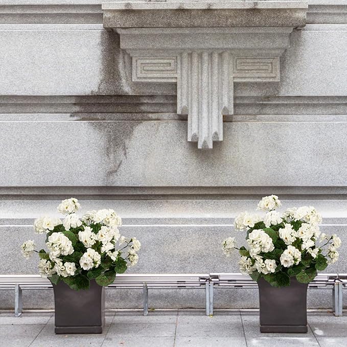 4PCS Home Decor Fake Plants Artificial Flowers Artificial Geraniums Outdoor Fake Flowers Artificial Flowers Fake Silk Bouquet, Fall Decor for Interior Porch Garden Decoration 14.4" (White)