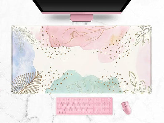 Boho Pastel Painting Mouse Pads, Abstract Mousepad XXL,Extended Mouse Pad for Keyboard & Wireless Mouse,Cute Large Desk Protector Mat Full Desk Gaming Mice Pad for Office Home 31.5x15.75 in