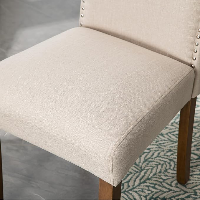 Stylish Upholstered Parsons Dining Chair with Nailhead Trim and Sturdy Solid Wood Legs