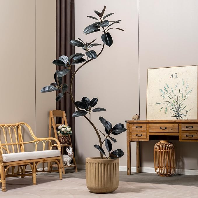 7.2ft Artificial Rubber Tree Faux Plants Indoor Faux Floor Artificial Trees Indoor,Fake Plant Fake Tropical Plants,Large Floor,Real Touch Rubber Tree for Home Decor