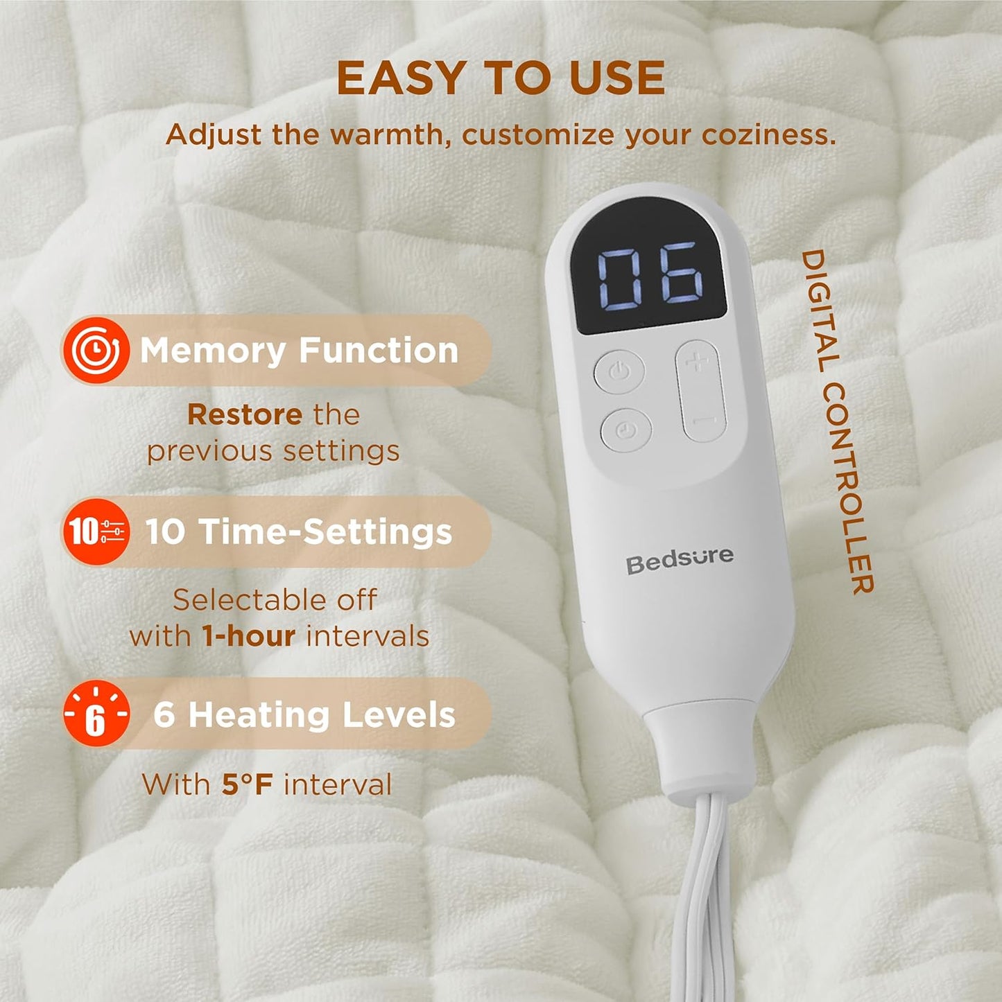 Bedsure Electric Blanket Full Size - Heated Weighted Blanket Full with 6 Heat Settings, Fasting with 10 Time Settings & 8 Hours Auto-Off (72x84 inches, Ivory)