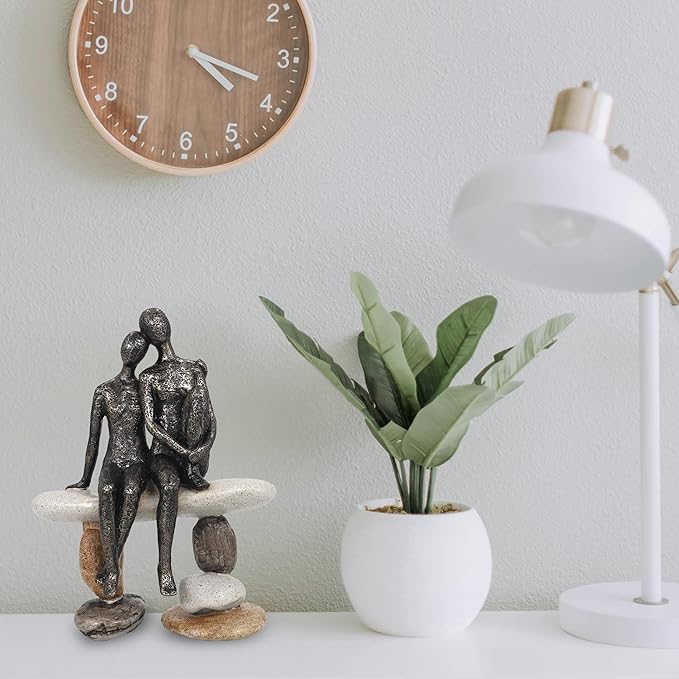 Romantic Couple Figurines Sculpture – Abstract Couple Sculpture on Stone Bench, Modern Home Decor Statue, Unique for Couple