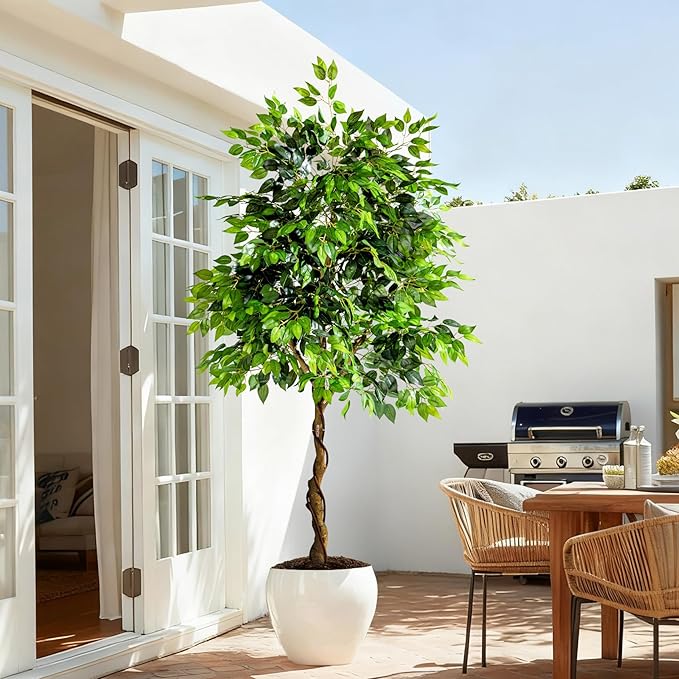 7ft Artificial Ficus Tree for Home Decor, Faux Silk Plants Faux Plant Fake Silk Trees with Pot for Indoor House Living Room Office Garden