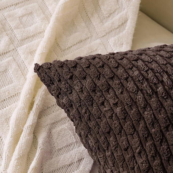 Set of 4 Dark Brown Decorative Throw Pillow Covers 24x24 Inch Corduroy Pillow Covers for Bed Couch Sofa Living Room Soft Square Cushion Cases