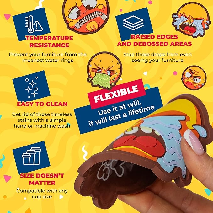 Set of 6 Funny Coasters for Adults, Cute and Fun Birthday Drink Cup Coasters for Table and Office Desk, Cool Party Bar Coaster with Lip for Men and Women, Unique Work Game Gift