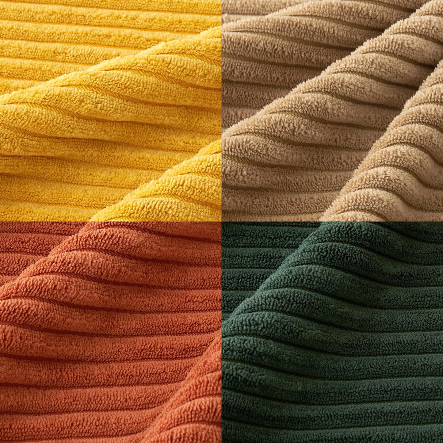 MIULEE Fall Pack of 4 Green-Rust Corduroy Decorative Throw Pillow Covers 18x18 Inch Soft Boho Striped Pillow Covers Modern Farmhouse Home Decor for Winter Sofa Living Room Couch Bed