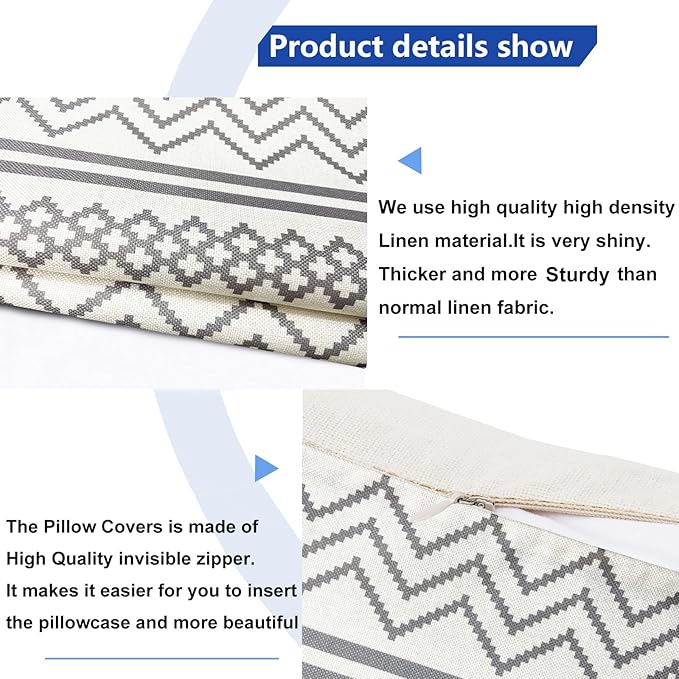 Decorative Throw Pillow Covers Set of 2 Light Gray Boho Pillow Covers 16x16 Inch Throw Pillow Cover Linen Pillowcase Modern Farmhouse Outdoor Pillow Covers for Couch Sofa Bed Living Room