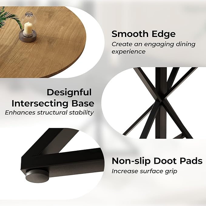 GarveeHome 47 inch Round Dining Table for 4, Brown, Farmhouse Wood Circle Pedestal Kitchen Table, Circle Dinner Table for Kitchen & Dining Room