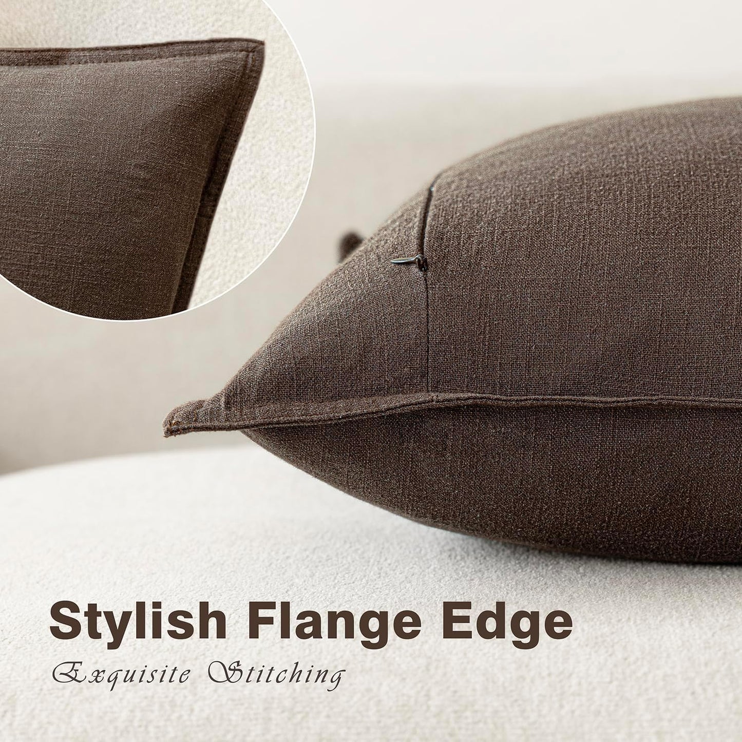 Foindtower Pack of 2, Decorative Linen Soild Throw Pillow Covers Soft Accent Cushion Case Boho Farmhouse Neutral Pillowcase for Couch Sofa Bedroom Living Room Home Decor 20 x 20 Inch Reddish Brown