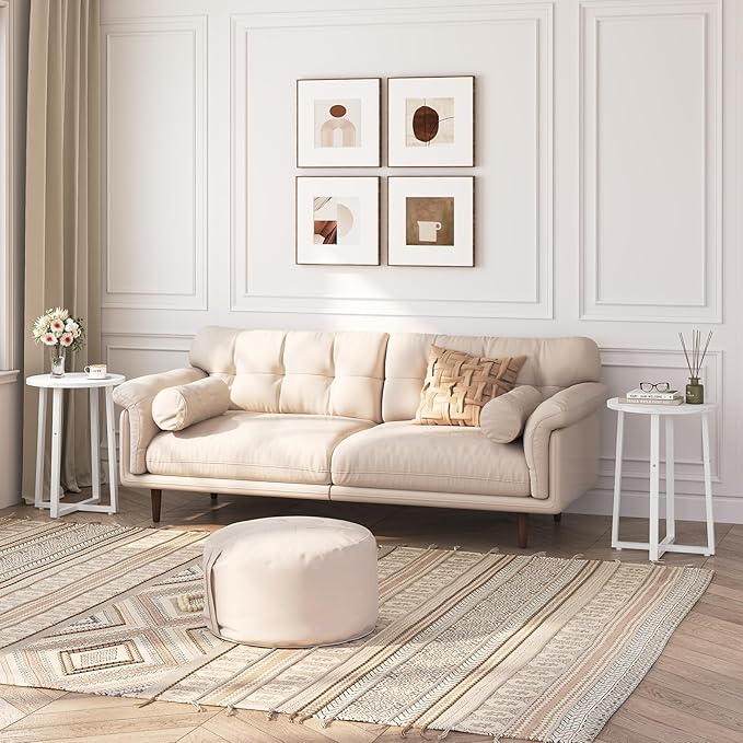 HOOBRO Side Table, Round End Accent Table with Sturdy Metal Pedestal, 15.7" Round Nightstand, for Living Room, Bedroom, Balcony, Office, White WW95BZ01