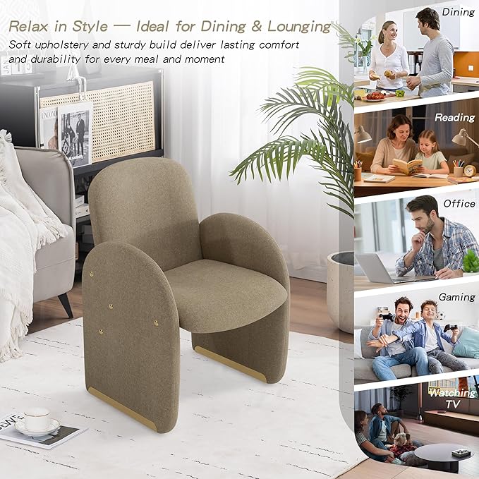 YOUTASTE Oversized Mohair Accent Chair for Living Room & Bedroom, Mid-Century Modern Armchair with Wood Frame & Gold Legs, Comfy Upholstered Single Sofa, Sandy Brown