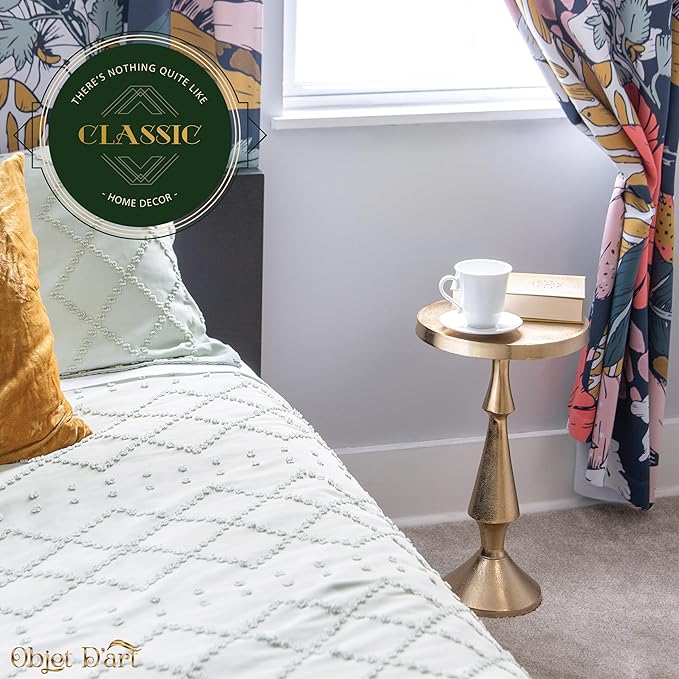 OBJET D'ART Small Round Gold End Tables, Larissa, 21'' Height, Vintage Metal Accent, Side, Pedestal, Coctail and Drink Tables for Living Room and Small Spaces