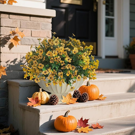 Artificial Mums for Outdoors Garden Home Fall Decor uv Resistant Outdoor Faux Plants Indoor Plastic Fake Plants Greenery Boxwood Porch Patio Fake Mums Flowers 12 Bundles Yard Decorations