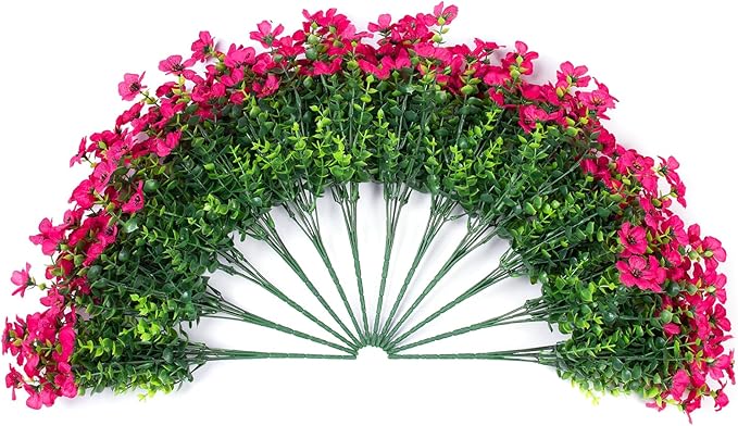 Artificial Fake Plants Flowers for Outdoor Outside Summer Decoration, 12 Bundles Faux Silk Hotpink Daisy UV Resistant Realistic for Porch Patio Home Window Box Yard Garden Planter
