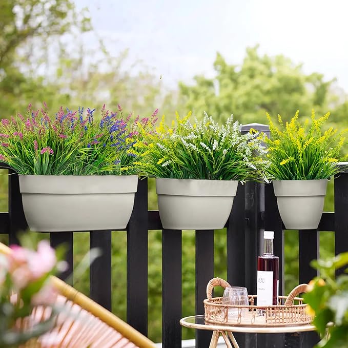 12 Bundles Outdoor Artificial Plants Flowers UV Resistant Fake Tall Grass Plants Bushes Faux Tropical Shrubs for Outside Window Box Planter Front Porch Yard Patio Floral Arrangement