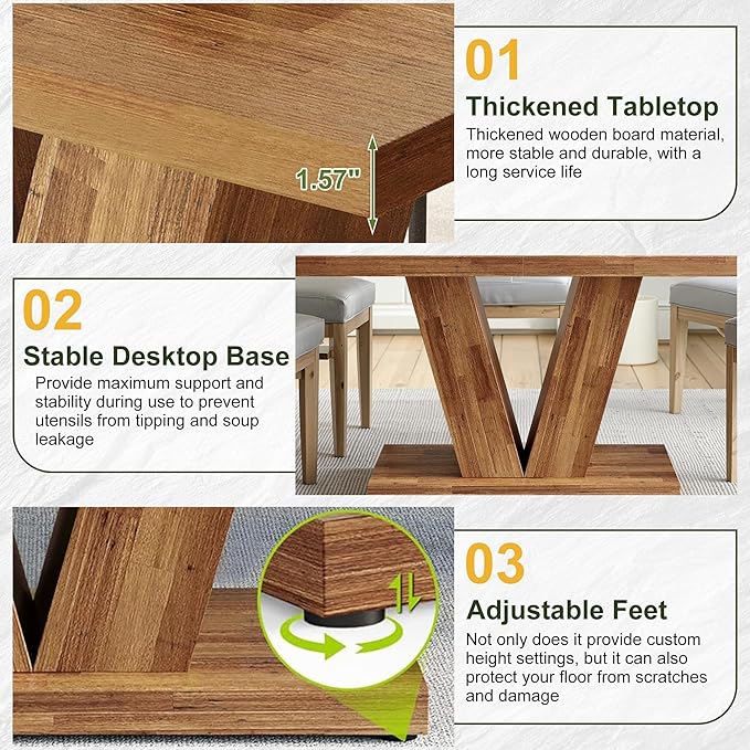 NicBex 47" Dining Table for 4 People, Farmhouse Dinner Table Small Dining Room Tables Rectangular Wooden Kitchen Tables with Heavy Duty Pedestal for Kitchen, Living Room, Black & Brown