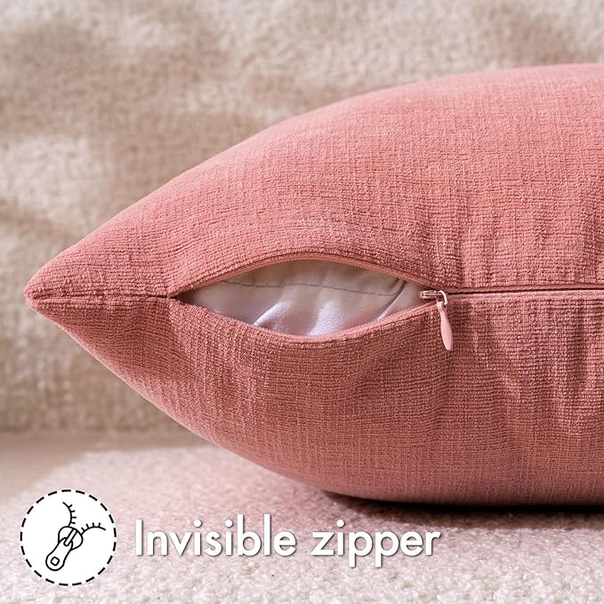 MIULEE Coral Red Couch Pillow Covers 18x18 Inch, Set of 2 Soft Chenille Decorative Square Throw Pillow Covers Farmhouse for Sofa Living Room Bed