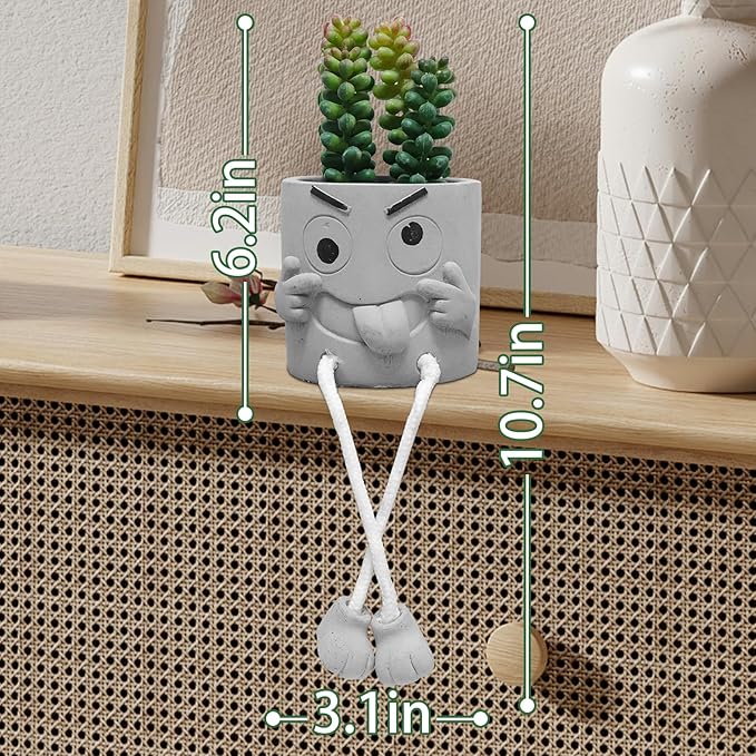 Zerzsy Artificialplant Succulents in Cement Pots with Hanging Leg, Kitchen Shelf Decor, Bathroom Shelf Decoraion, Home Sheves Decoration Accents, Office Wall Decor - Set of 1