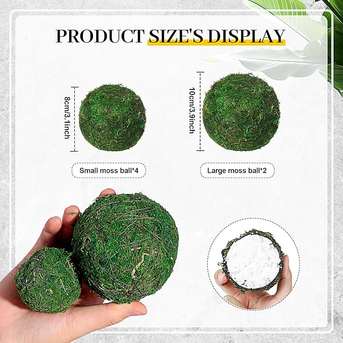 Jetec 18 Pcs Decorative Balls for Centerpiece Bowls Green Moss Balls Wicker Rattan Cord Decorative Bowl Fillers for Garden Vase Home Party Table Spring Easter Farmhouse Rustic Decor(Large Size)