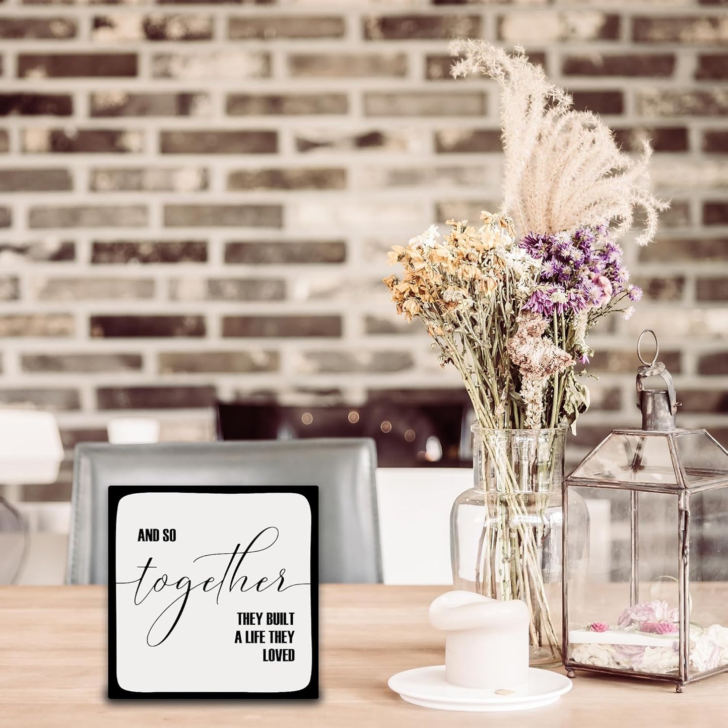 And So Together They Built A Life They Loved Wooden Block Plaque - Gray Tabletop Sign Decor For Friend Family-5"x5" Bedroom Wood Block-Funny Desk Gifts Favors & Supplies - A21