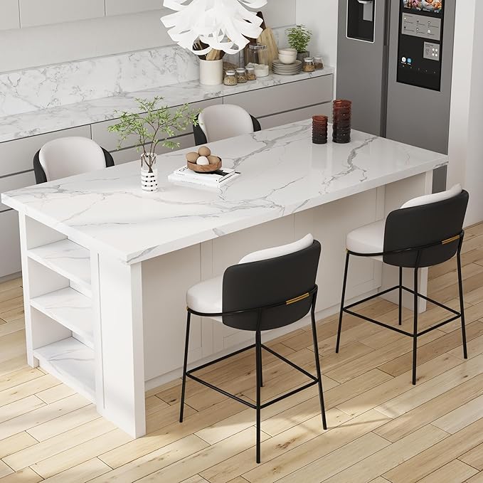 homary Barstools Modern PU Leather Bar Stools with Back and Footrest Waterproof Upholstered Breakfast Chairs for Kitchen Island or Counter (Black,1 Chair, 36.2" H)