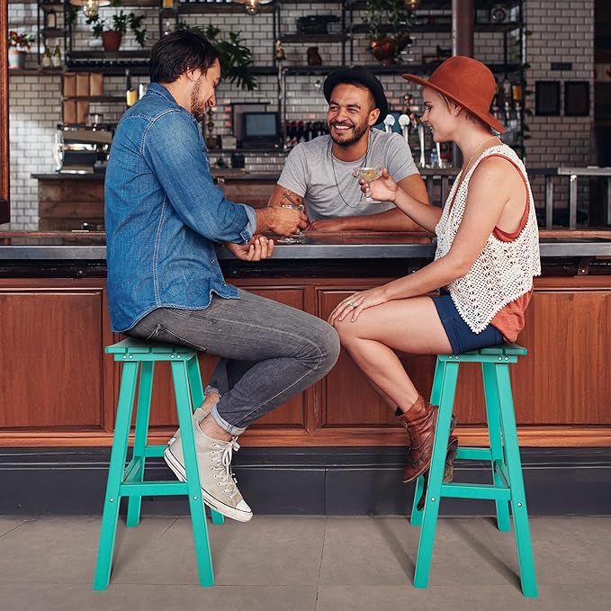 nalone 29 Inch Outdoor Bar Stools Set of 2, HDPE Bar Chairs with Footrest, Weather Resistant Barstools Outside Counter Height Stools for Patio, Kitchen, Yard (Aruba, 29'' Barstools Set of 2)