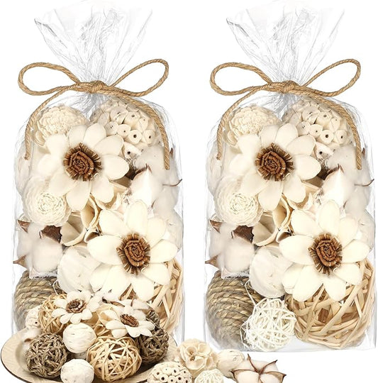 Riceshoot 2 Pack Decorative Balls Potpourri Bowl Filler Decor Natural Vase Bowl Filler Assorted Spherical Rattan Twigs Wicker Balls Cotton for Home Centerpiece(White)