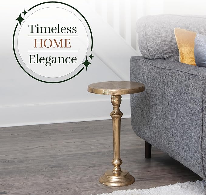 OBJET D'ART Small Round Gold End Tables, Portree, 21'' Height, Vintage Metal Accent, Side, Pedestal, Coctail and Drink Tables for Living Room and Small Spaces