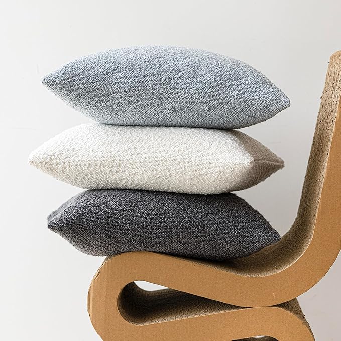 Foindtower Set of 2, Decorative Textured Boucle Throw Pillow Covers Accent Solid Pillow Cases Neutral Soft Cozy Couch Cushion Case for Chair Sofa Bedroom Living Room Home Decor 16 x 16 Inch Light Blue