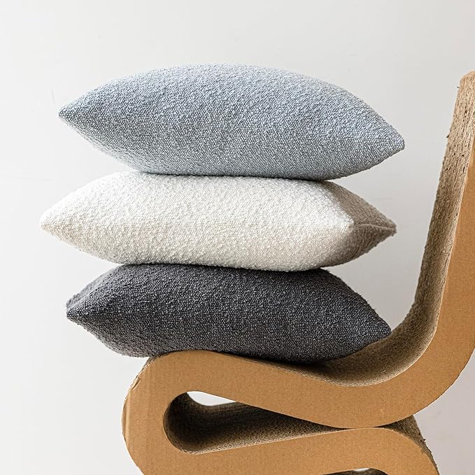 Foindtower Pack of 2 Modern Textured Boucle Lumber Throw Pillow Covers Accent Solid Decorative Pillow Cases Cozy Couch Cushion Case for Sofa Bed Living Room Home Decor, 12 x 20 Inch, Light Blue