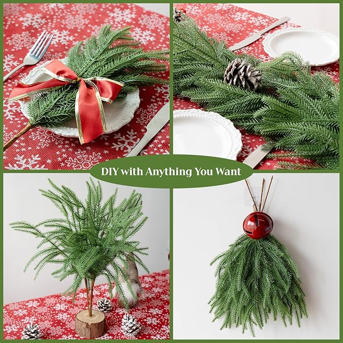 16 Pcs Real Touch Norfolk Pine Branches, 18 Inch Artificial Christmas Green Plants Branches Faux Greenery Stem Fake Cedar Pine Picks for Vase DIY Crafts Garland Wreath Xmas Indoor Outdoor Home Decor