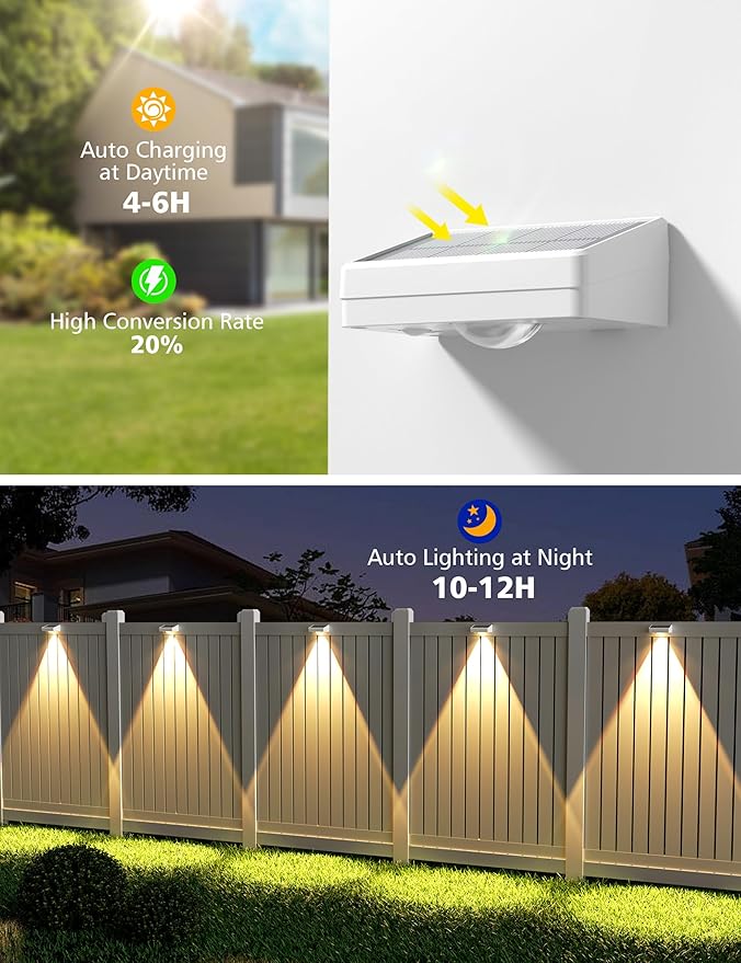 VOLISUN Solar Fence Lights, Fence Lights Solar Powered, IP65 Waterproof LED, 3 Color Temperatures Solar Light for Fence, Yard, Wall, Backyard (12 Pack, White)