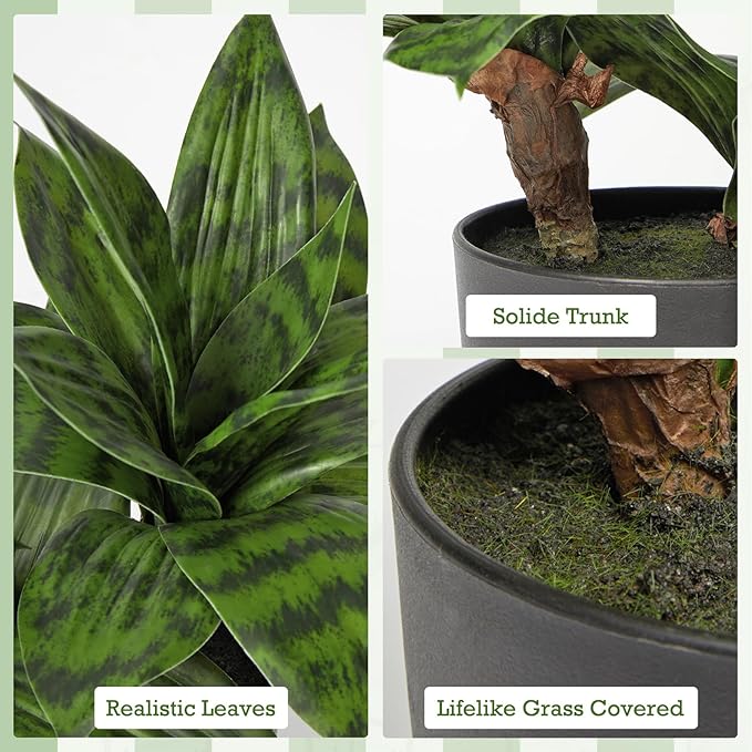 DILATATA Fake Snake Plant 11 Inch Small Potted Good Luck Plant Artificial Snake Plants Faux Mother in Law Tongue Sansevieria Plant - 20 Leaves Fake Laurentii for Indoor Outdoor Home Office Decor