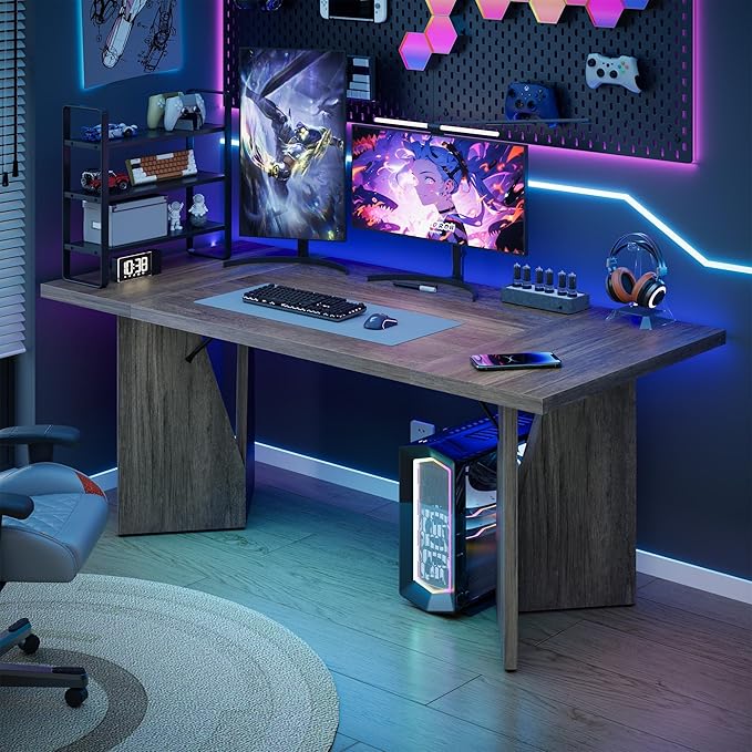 Garvee 70.9'' Dining Table for 6, Farmhouse Rectangular Kichen Table with Sturdy Frame, Wooden Thickened Long Desk and Dinner Desk for Dining Room, Kitchen, Office, Game Room(Grey)