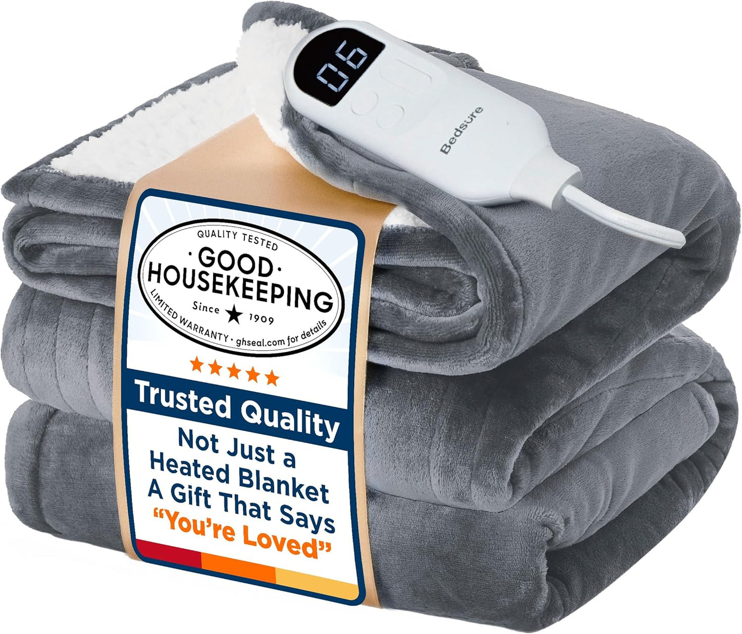Bedsure Electric Blanket Twin - Soft Flannel Heated Blanket Twin Size, GentleSoft Fast Heating with 10 Time Settings & 6 Heat Settings, Warm Gift for Grandma (62x84 inches, Grey)