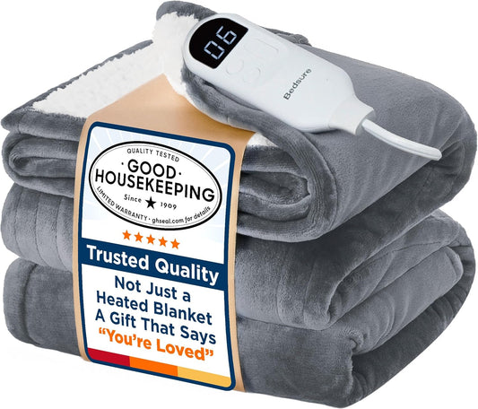 Bedsure Electric Blanket Twin - Soft Flannel Heated Blanket Twin Size, GentleSoft Fast Heating with 10 Time Settings & 6 Heat Settings, Warm Gift for Grandma (62x84 inches, Grey)