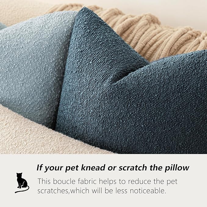 Foindtower Pack of 2 Textured Boucle Throw Pillow Covers Accent Solid Pillow Cases Cozy Soft Decorative Couch Cushion Case for Chair Sofa Bedroom Living Room Home Decor 18x18 Inch Dark Blue