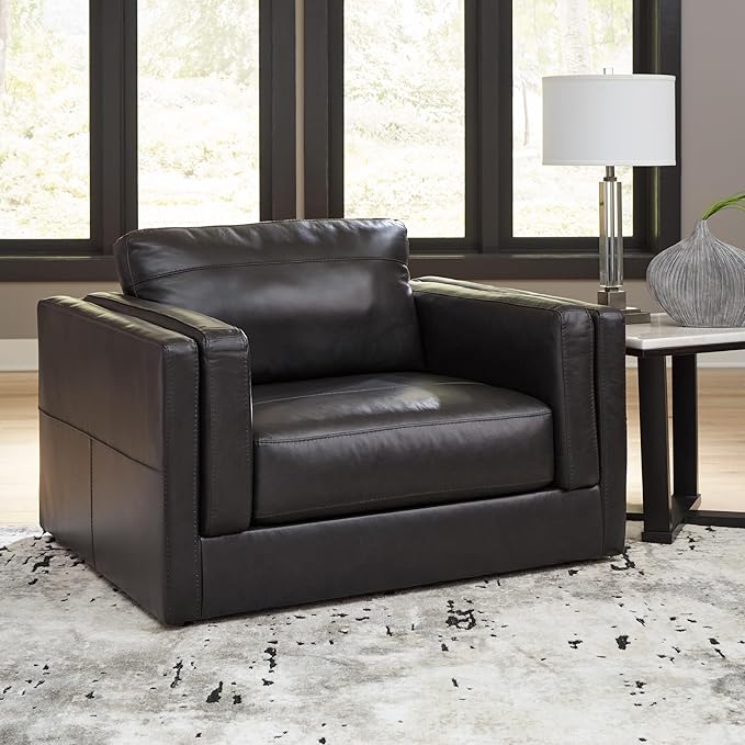 Signature Design by Ashley Amiata Modern Leather Match Upholstered Oversized Chair, Black