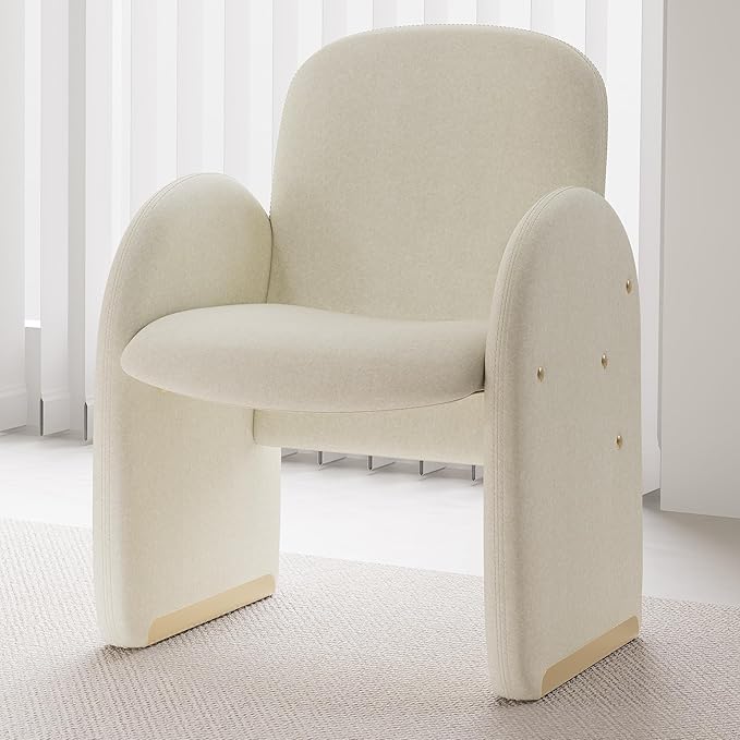 YOUTASTE Oversized Mohair Accent Chair for Living Room & Bedroom, Mid-Century Modern Armchair with Wood Frame & Gold Legs, Comfy Upholstered Single Sofa, Beige