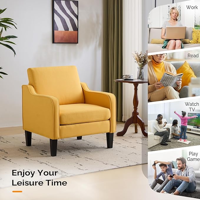 VINGLI Accent Chairs Set of 2 Living Room Chairs Yellow Reading Chair for Bedroom Scooped Arm Chair Mid Century Modern Accent Chairs Upholstered Comfy Chair for Apartment, Waiting Room