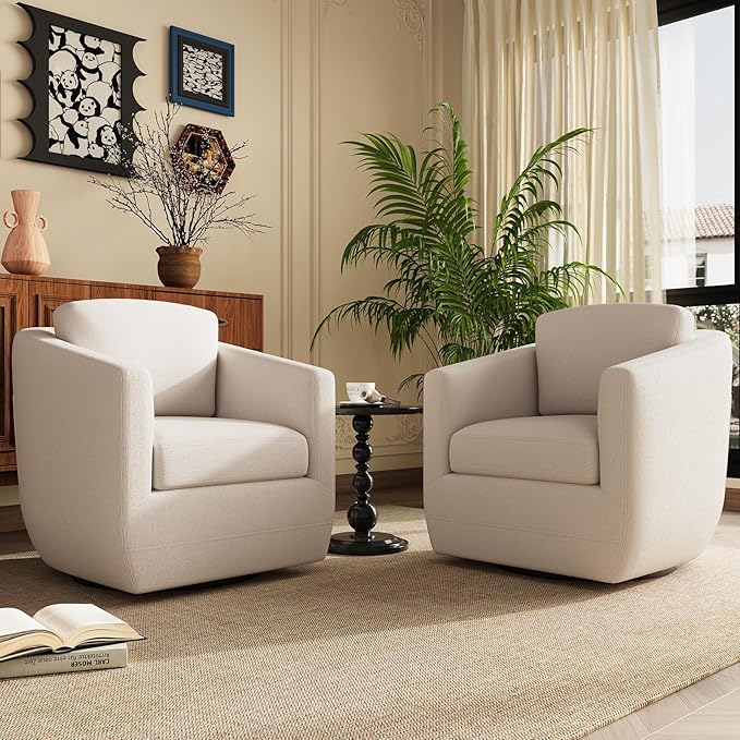 COLAMY 360° Swivel Accent Chair with Pillow, Living Room Armchair No-Sag Foam & Sturdy Metal Base, Fully Assembled Swivel Accent Single Sofa for Bedroom Living Room, Reading Room, Beige