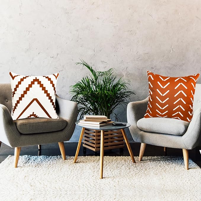 Decorative Throw Pillow Covers Set of 4 Orange Pillow Covers 16x16 inch Throw Pillows Linen Square Pillow Case,Farmhouse Outdoor Modern Geometric Pillow Covers for Couch Sofa Living Room