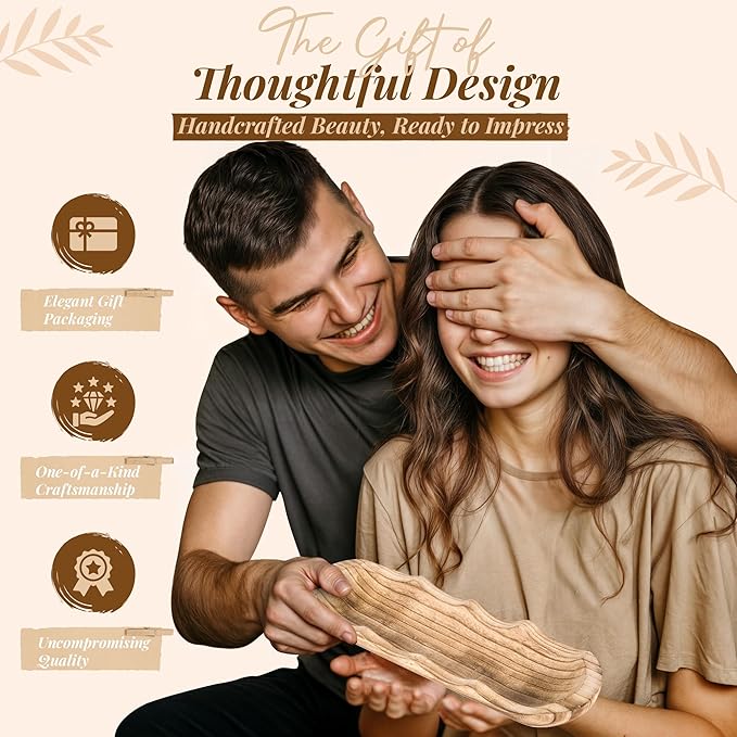 Wavy Edge Wooden Dough Bowl for Decor 16"L Lightweight Paulownia Wood Hand Carved Decorative Wooden Farmhouse Fruit Bowl Handmade, Home Decoration Centerpiece, Table Display Bowl